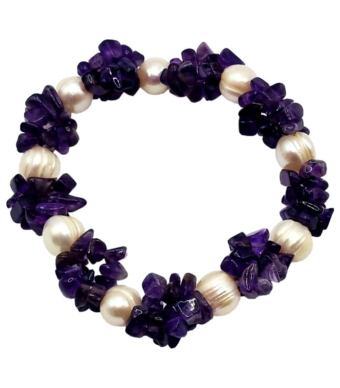 Natural Amethyst & Freshwater Pearl Bracelet
