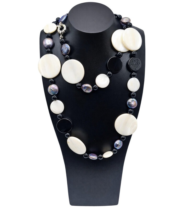 Freshwater Pearl, Onyx & Agate Necklace
