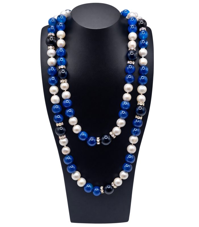 Lapis Lazuli, Onyx & Freshwater Pearl Rope Necklace