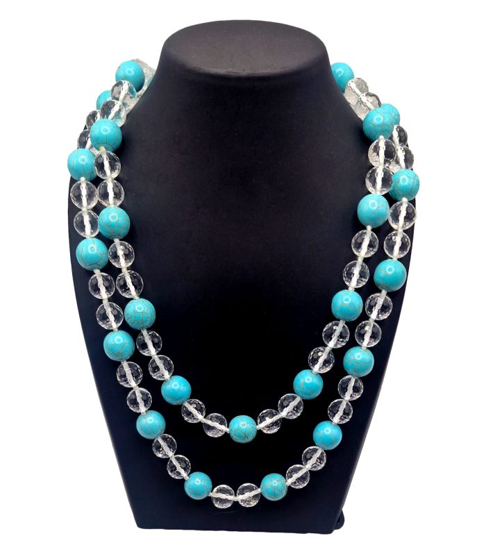 Turquoise and Clear Quartz Rope Necklace