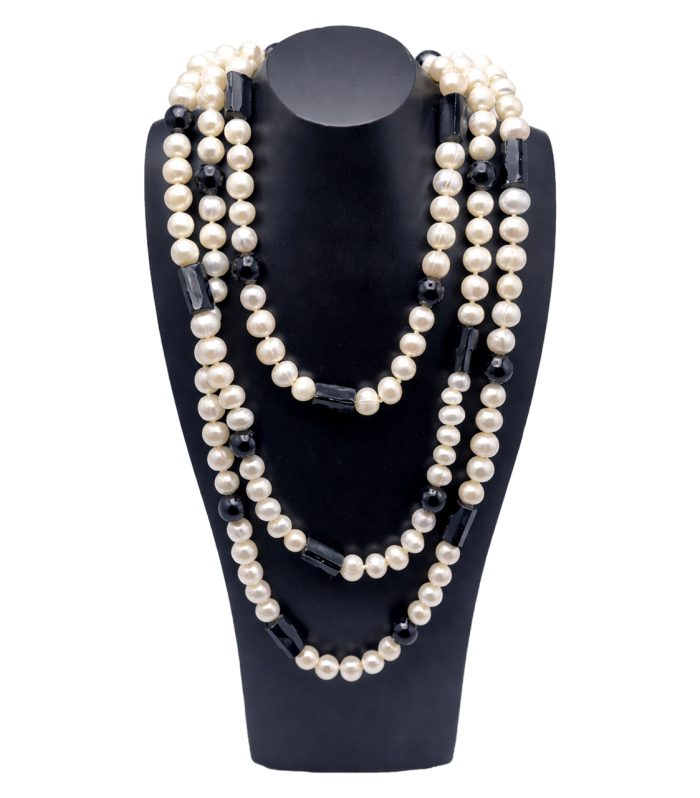 Freshwater Pearl, Obsidian & Onyx Necklace