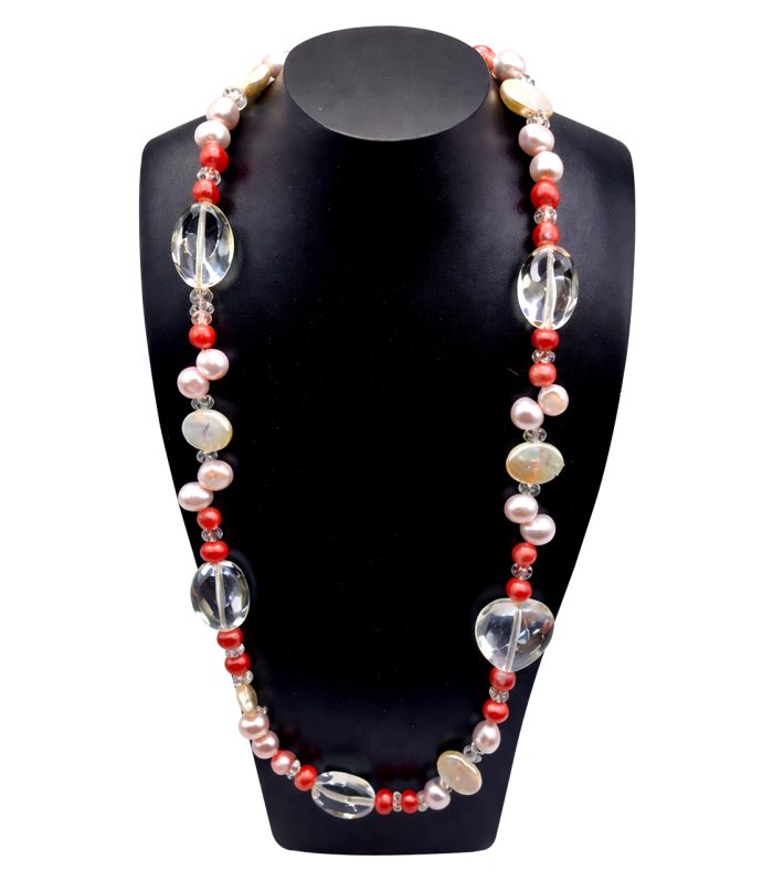 Freshwater Pearl and Clear Quartz Silver Necklace