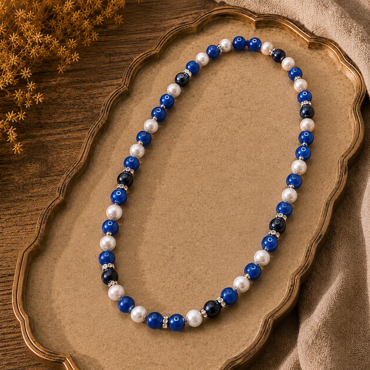 Lapis Lazuli, Onyx & Freshwater Pearl Rope Necklace