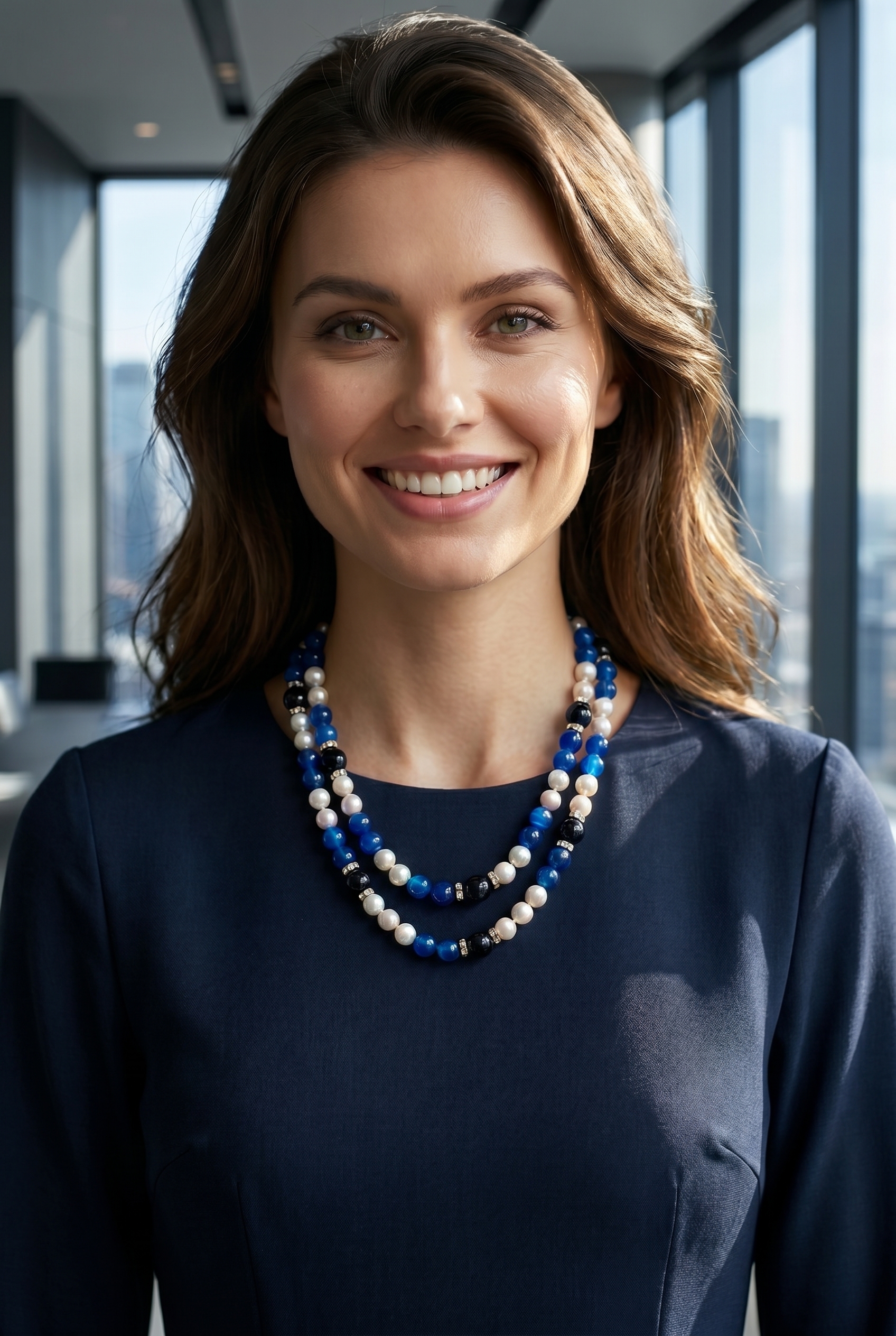 Lapis Lazuli, Onyx & Freshwater Pearl Rope Necklace - Image 2