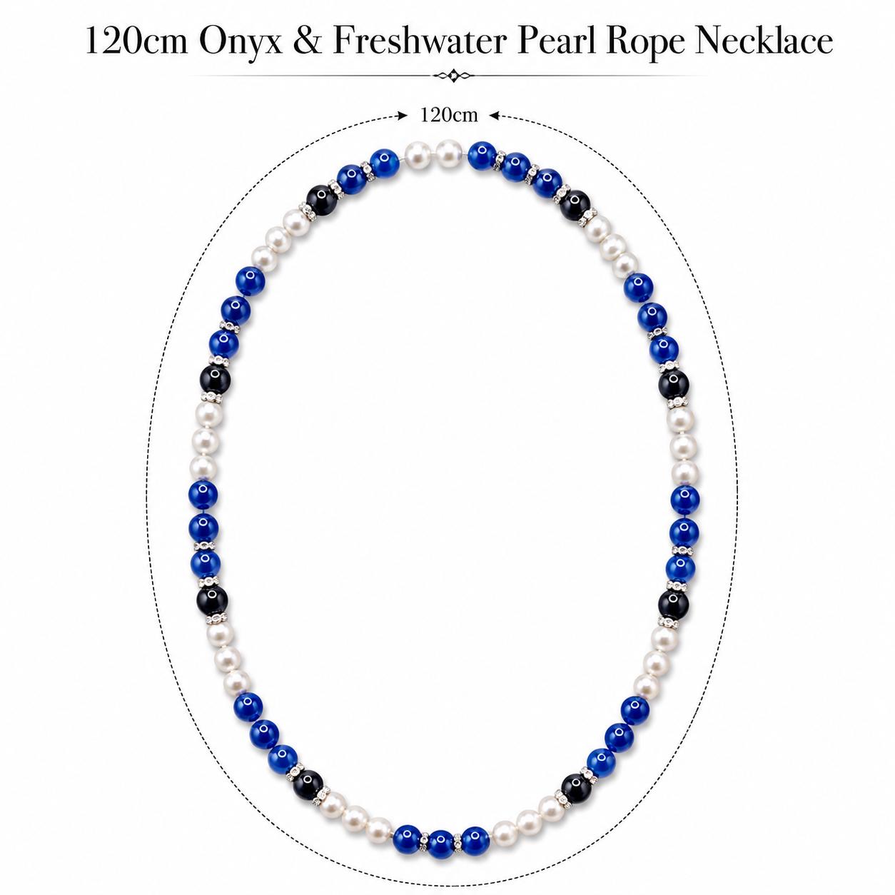 Lapis Lazuli, Onyx & Freshwater Pearl Rope Necklace - Image 4