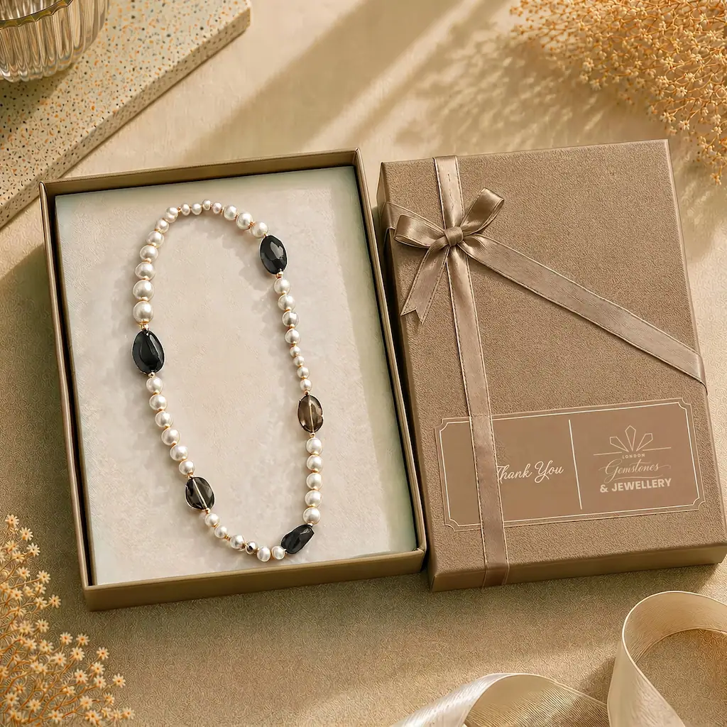 Freshwater Pearl, Agate and Smoky Quartz Necklace - Image 2