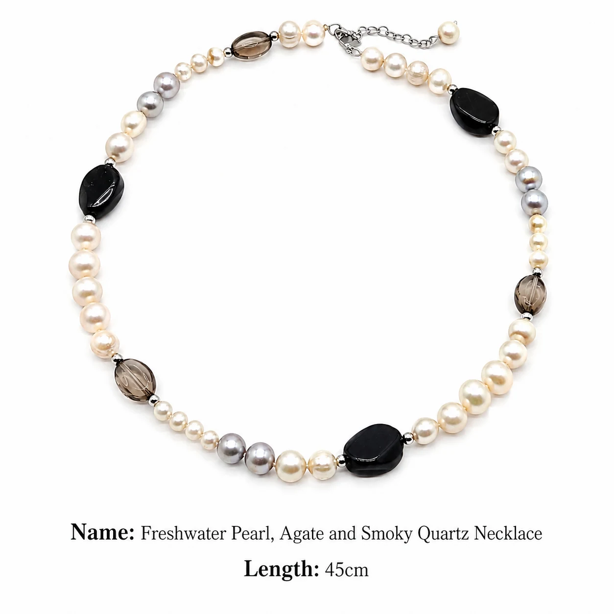 Freshwater Pearl, Agate and Smoky Quartz Necklace - Image 3