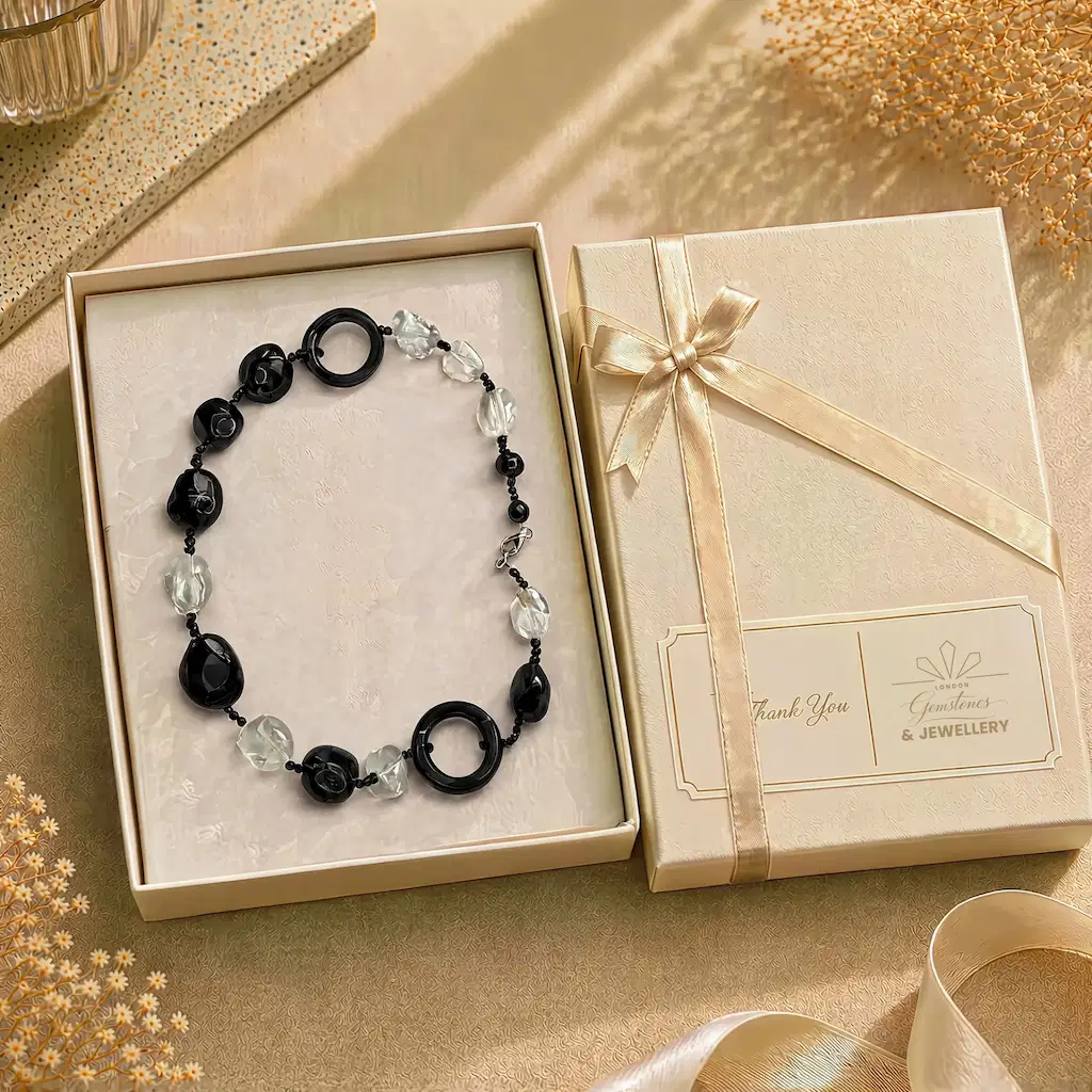 Black Onyx, Agate & Quartz Sculptural Necklace - Image 2