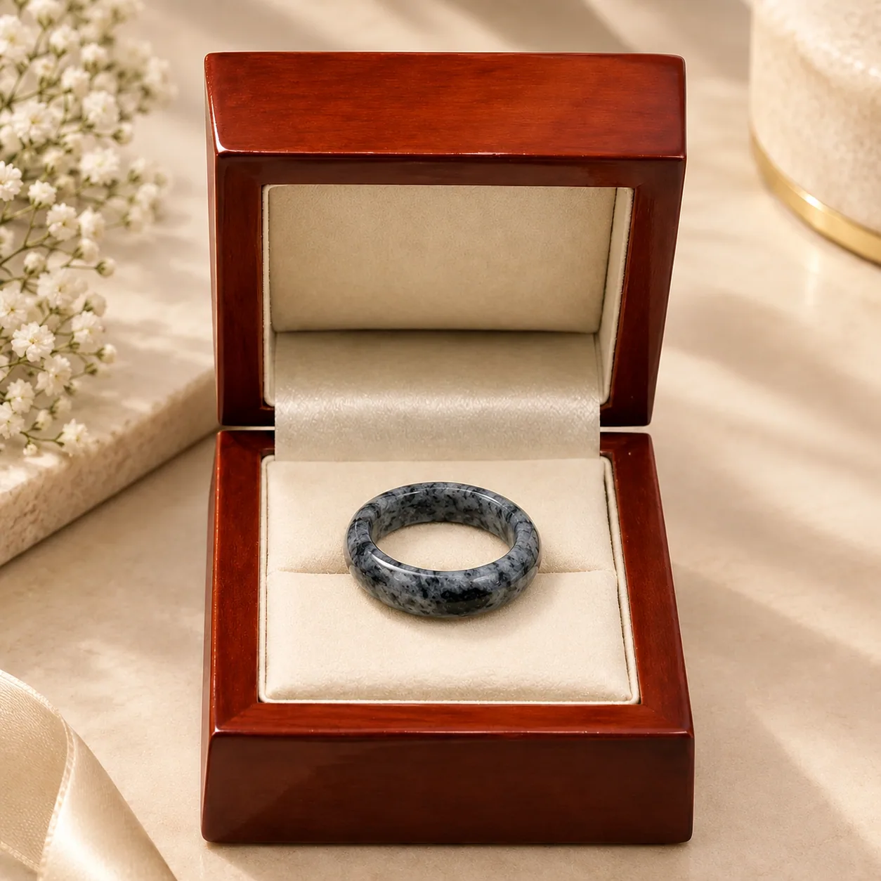 Black and Grey Agate Gemstone Ring