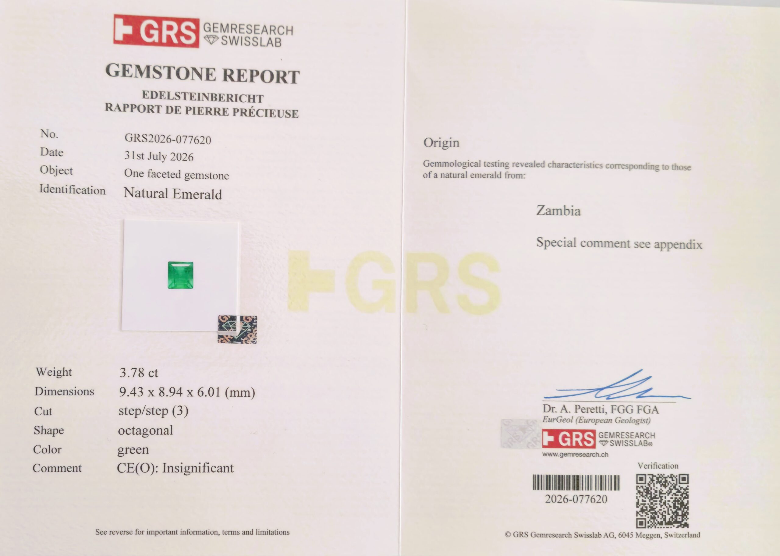 Natural Loose Faceted Emerald (GRS Certified) - Image 6