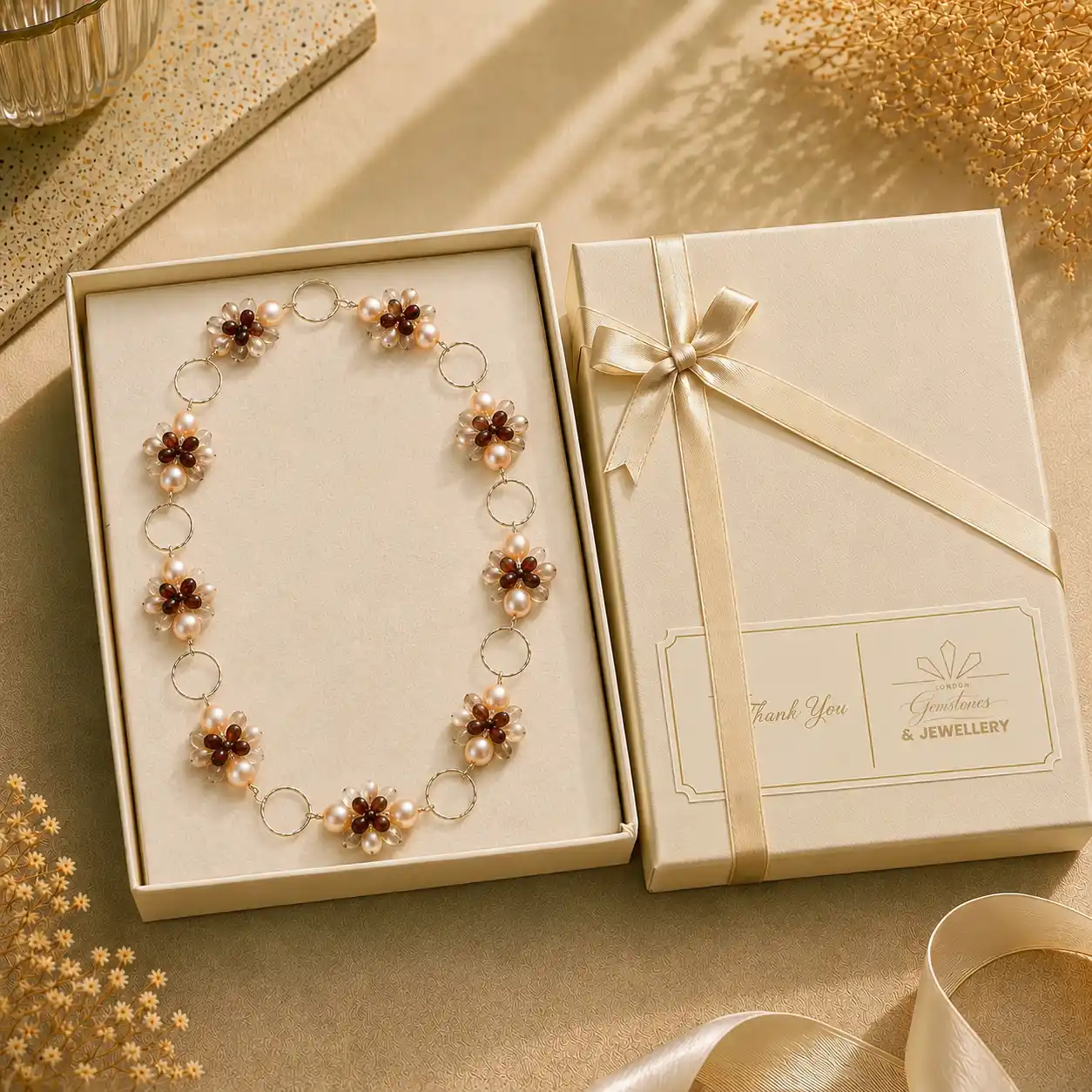 Freshwater Pearl, Garnet and Clear Quartz Necklace - Image 3