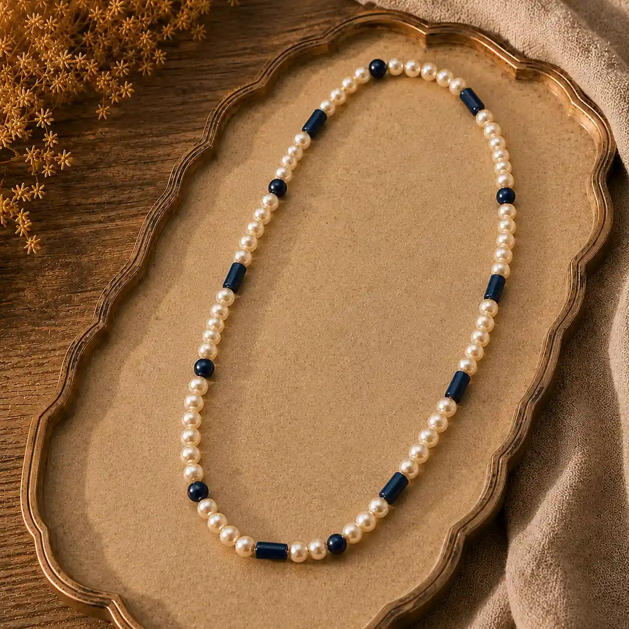 Freshwater Pearl, Obsidian & Onyx Necklace