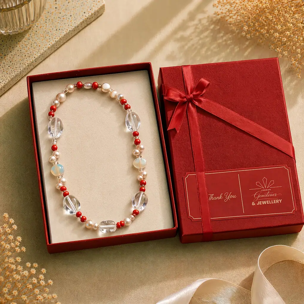 Freshwater Pearl and Clear Quartz Silver Necklace - Image 3
