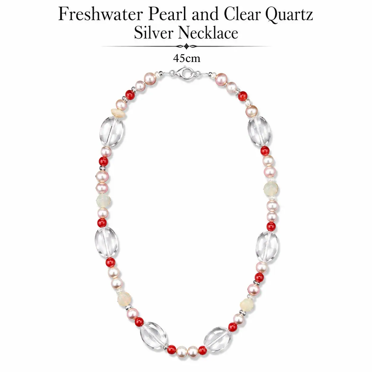 Freshwater Pearl and Clear Quartz Silver Necklace - Image 4