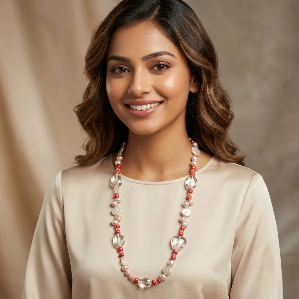 Freshwater Pearl and Clear Quartz Silver Necklace - Image 8