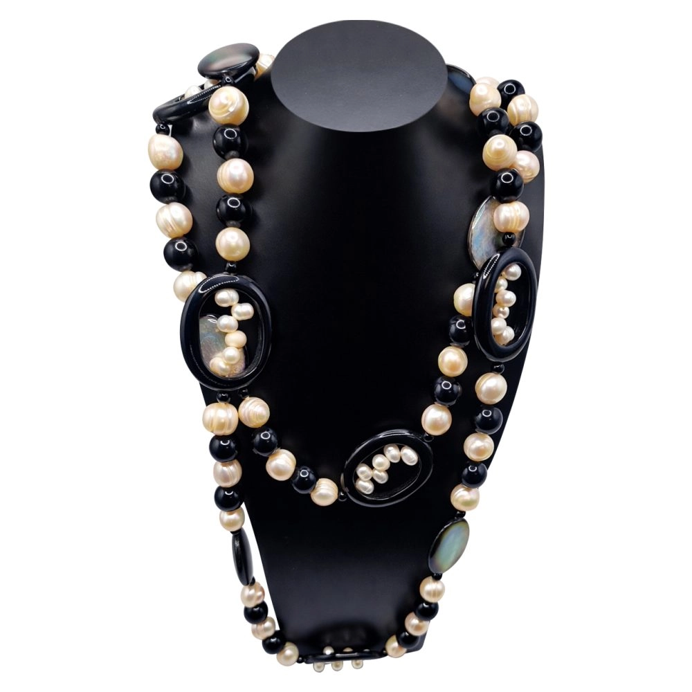 Mother of Pearl, Onyx & Freshwater Pearl Necklace - Image 6