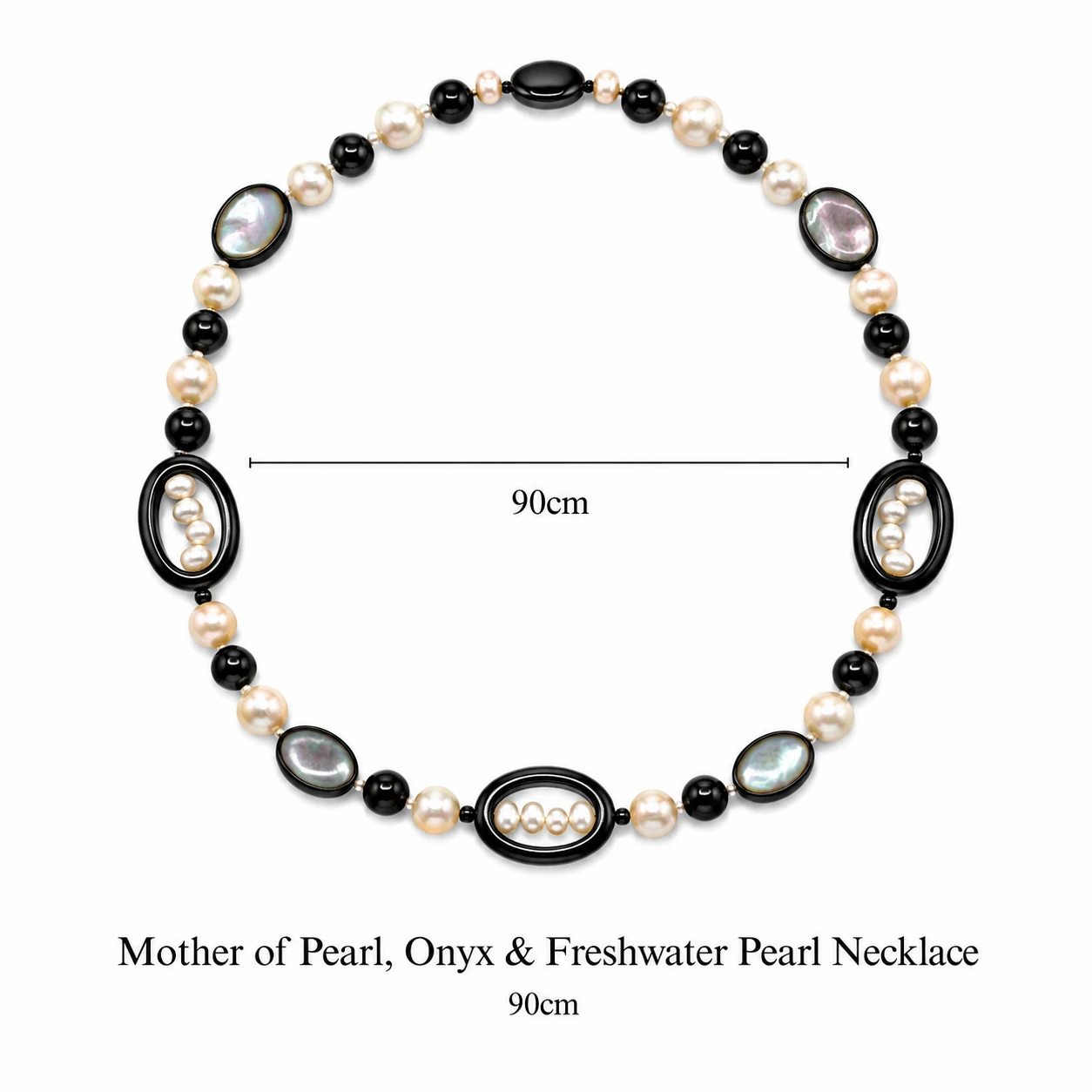 Mother of Pearl, Onyx & Freshwater Pearl Necklace - Image 4