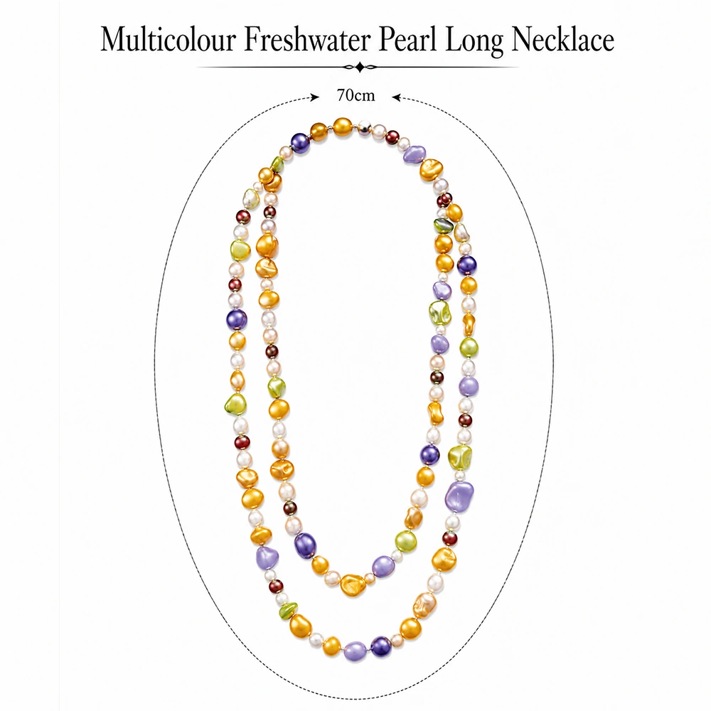 Multicolour Freshwater Pearl Long Necklace - Image 4