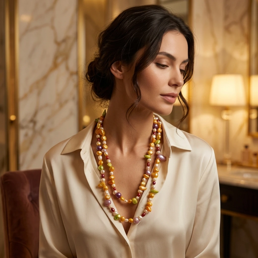 Multicolour Freshwater Pearl Long Necklace - Image 7