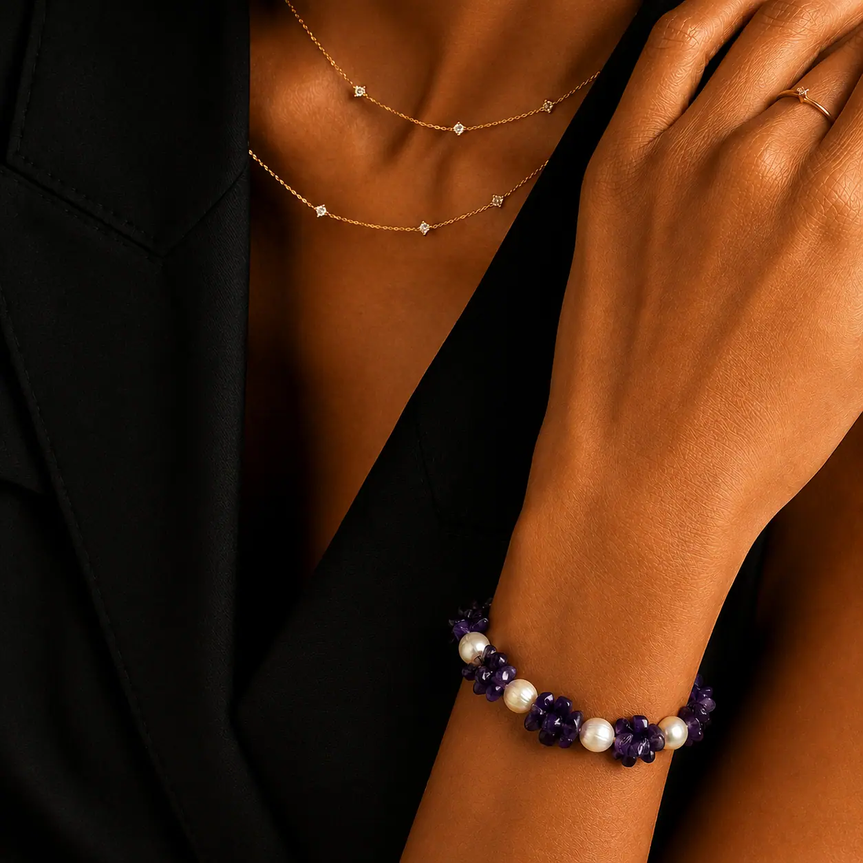Natural Amethyst & Freshwater Pearl Bracelet - Image 2