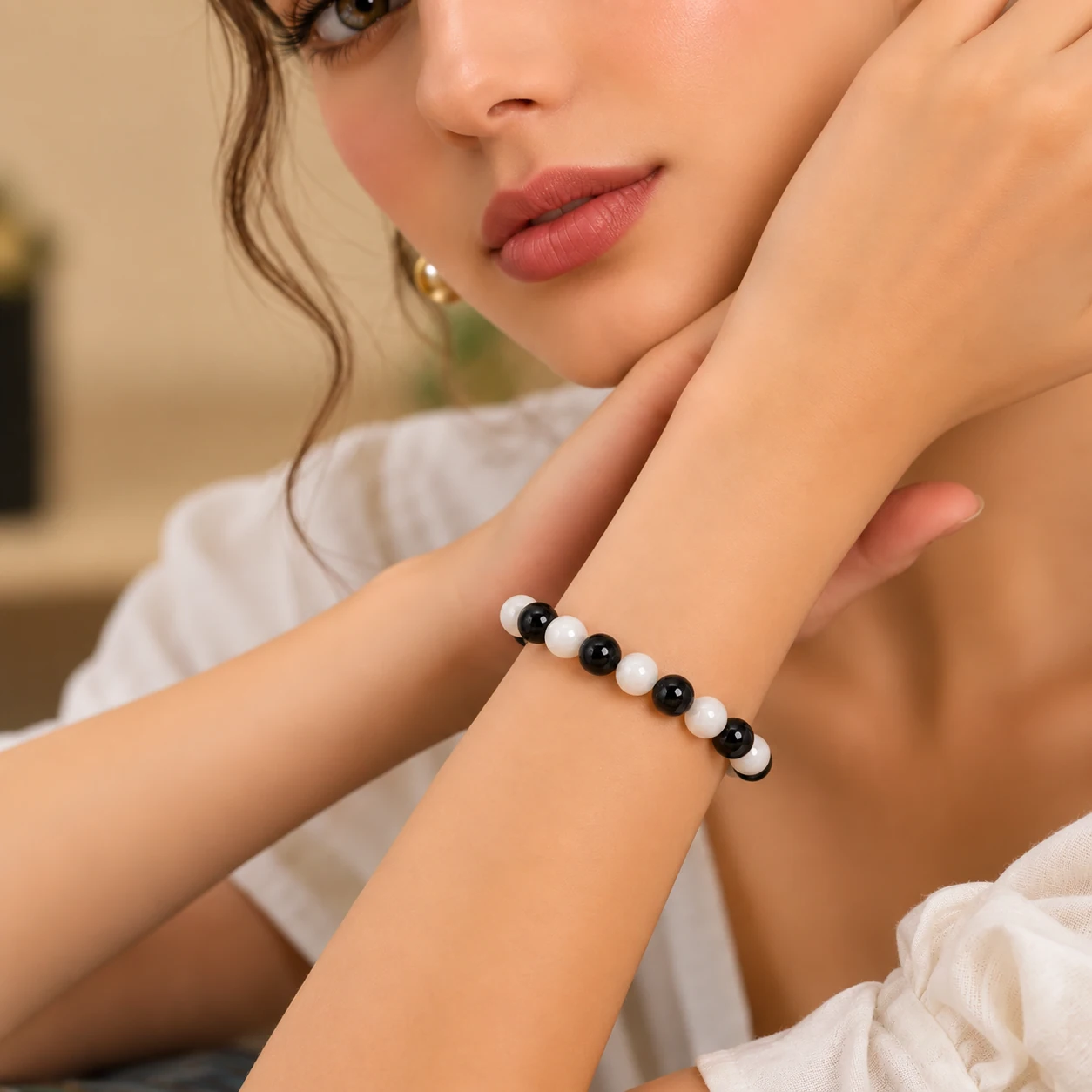 Natural Polished Quartz Stones & Midnight Onyx Bracelet - Image 3