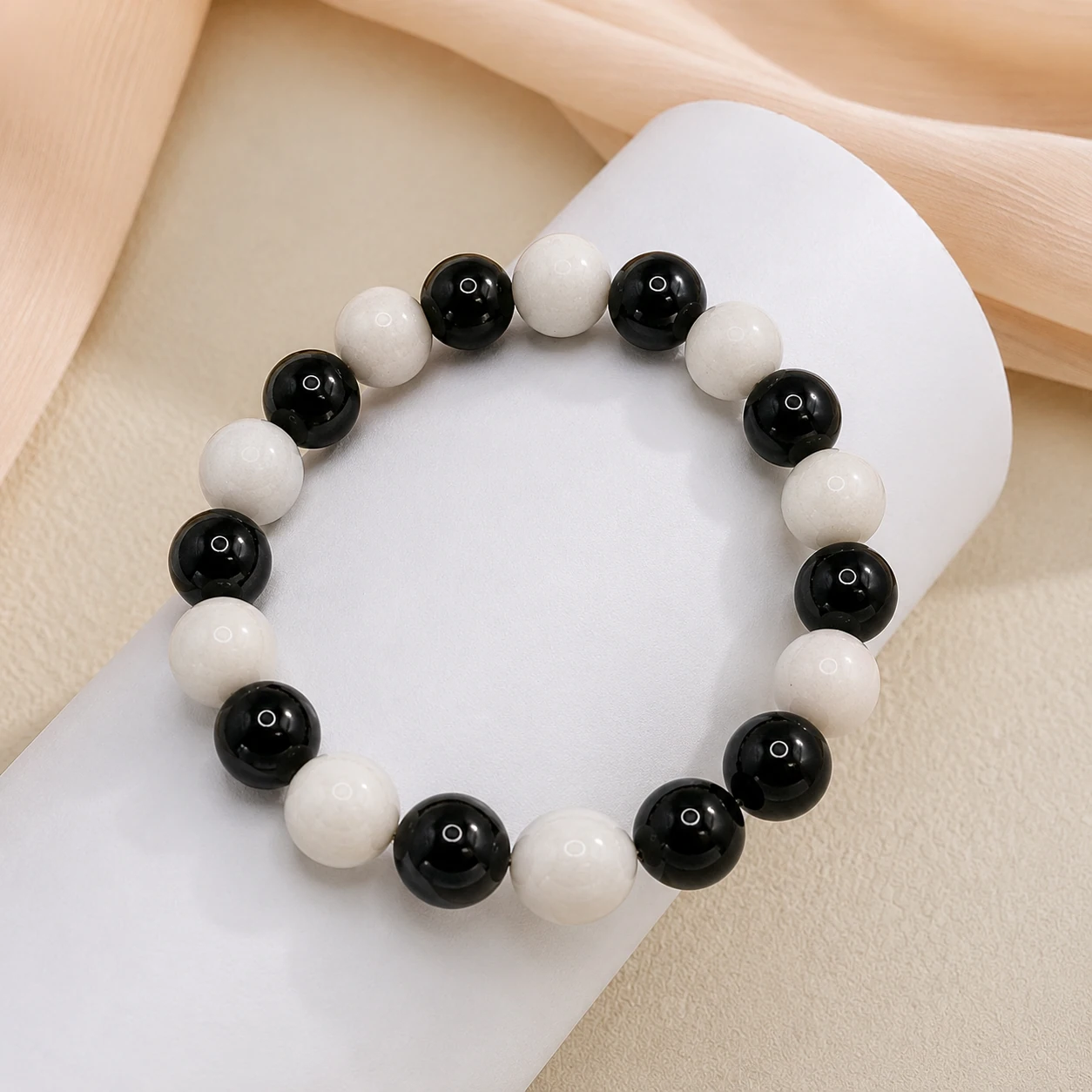 Natural Polished Quartz Stones & Midnight Onyx Bracelet