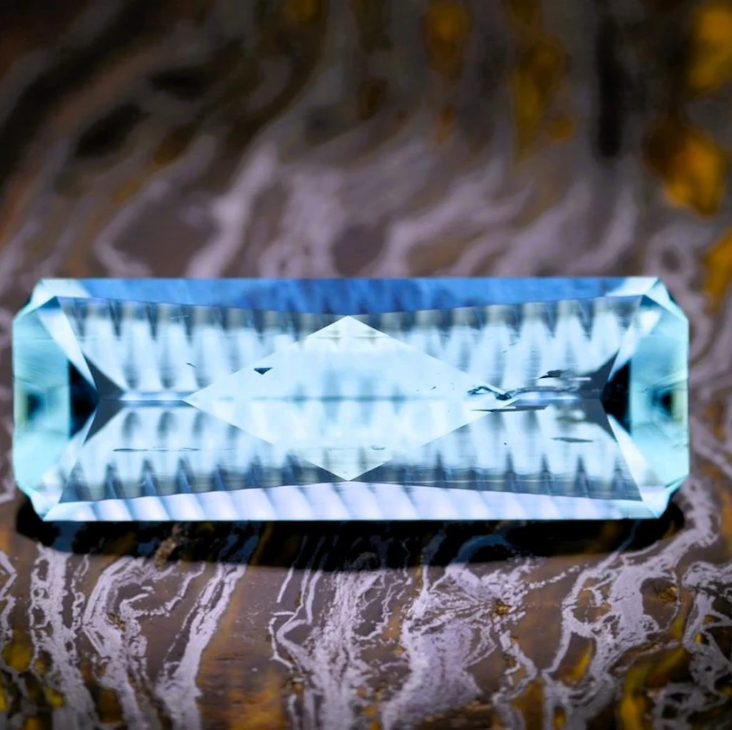 Natural Unheated Bluish-Green Aquamarine (44 Concave Cut) 4.585 Carats